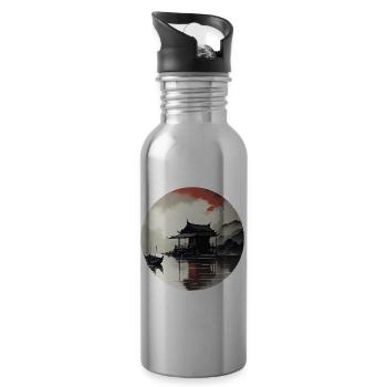 Asian landscape - Water bottle with straw - silver - Right