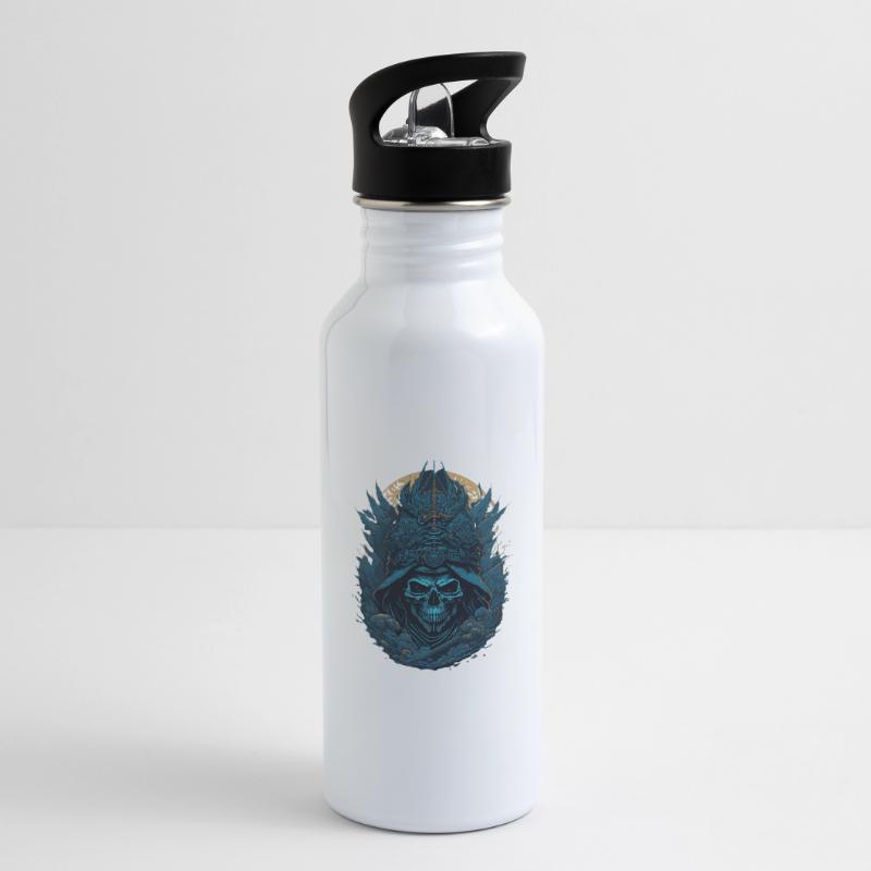 Blauer Samurai Skelett Schädel - Blauer Samurai Schädel Trinkflasche mit integriertem Trinkhalm