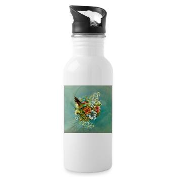 Die Schönheit von Vögeln und Blumen zusammen. - Trinkflasche mit integriertem Trinkhalm - Weiß - Rechts