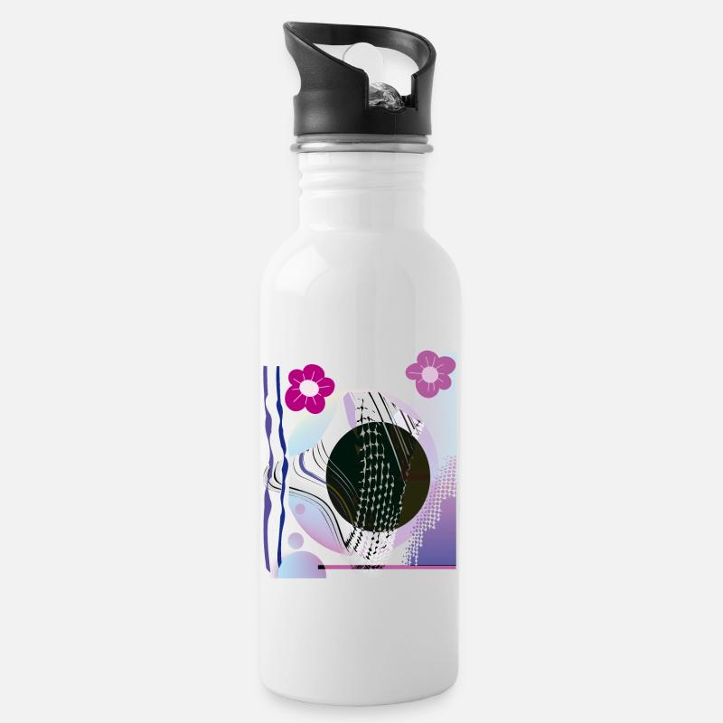 Fantasie Ornament Blumen - Trinkflasche mit integriertem Trinkhalm - Weiß