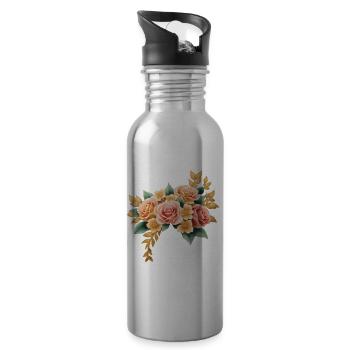 Fleurs vintage or et rose - Gourde avec paille intégrée - argent clair - Droite