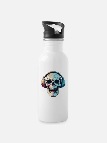 Skull DJ - Water bottle with straw - white