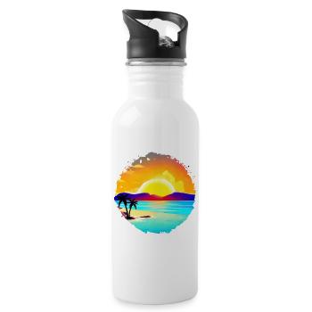 Summer Sunset Beach Watercolor - Water bottle with straw - white - Right