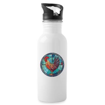 Huhn Bunte Aquarell-Tierillustration - Trinkflasche mit integriertem Trinkhalm - Weiß - Rechts