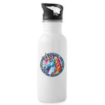 Unicorn Colorful Watercolor Animal Illustration - Water bottle with straw - white - Right