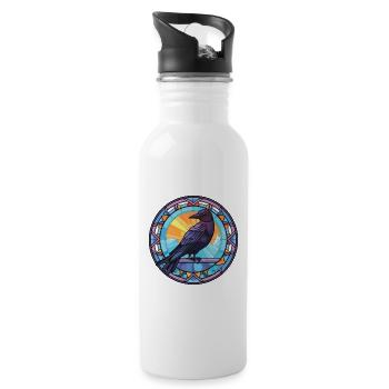 Crow Colorful Watercolor Animal Pet Illustration - Water bottle with straw - white - Right