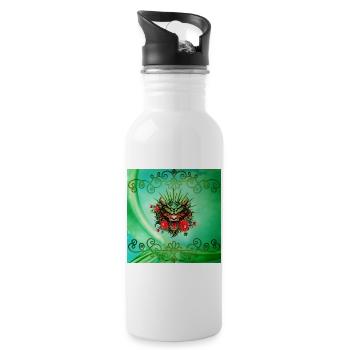 Wunderschöner bunter Drachenkopf mit Blumen. - Trinkflasche mit integriertem Trinkhalm - Weiß - Rechts
