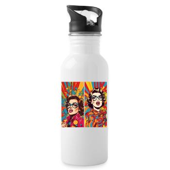 funny pop art women - Gourde avec paille intégrée - blanc - Droite