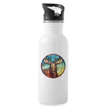 Moose Colorful Watercolor Animal Pet Illustration - Water bottle with straw - white - Right