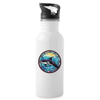 Orca Colorful Watercolor Animal Pet Illustration - Water bottle with straw - white - Right