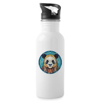 Panda Buntes Aquarell Tier Haustier Illustration - Trinkflasche mit integriertem Trinkhalm - Weiß - Rechts