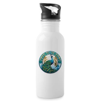 Peacock Colorful Watercolor Animal Illustration - Water bottle with straw - white - Right