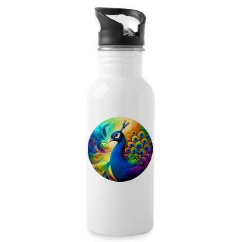 Pfau - Trinkflasche mit integriertem Trinkhalm - Weiß - Rechts
