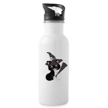 Kätzchen, hexen Design, Mädchen - Trinkflasche mit integriertem Trinkhalm - Weiß - Rechts