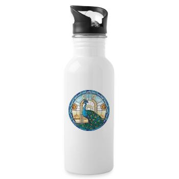 Peacock Colorful Watercolor Animal Illustration - Water bottle with straw - white - Right