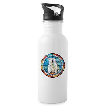 Polar Bear Colorful Watercolor Animal Illustration - Water bottle with straw - white - Right