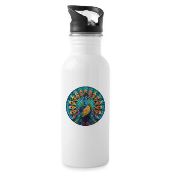 Peacock Colorful Watercolor Animal Illustration - Water bottle with straw - white - Right