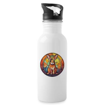 Rabbit Colorful Watercolor Animal Pet Illustration - Water bottle with straw - white - Right