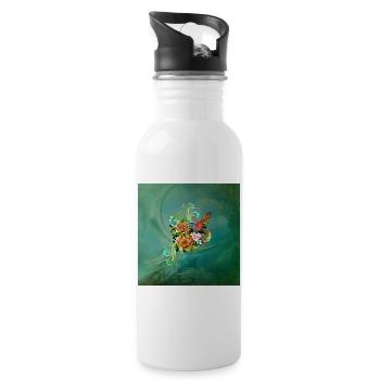 Wunderschöne elegante Blumen mit Vogel. - Trinkflasche mit integriertem Trinkhalm - Weiß - Rechts