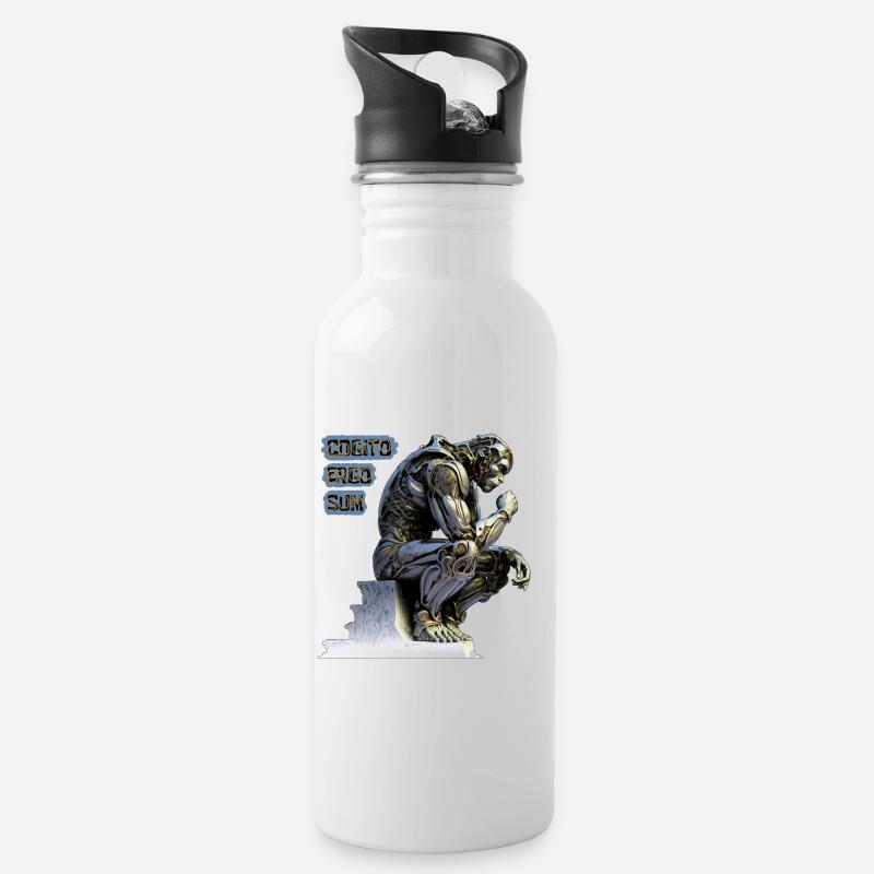 Cogito 02 - Cyborg Thinker Cogito Ergo Sum - Water bottle with straw - white