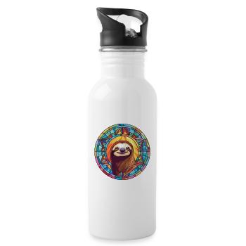 Sloth Colorful Watercolor Animal Pet Illustration - Water bottle with straw - white - Right