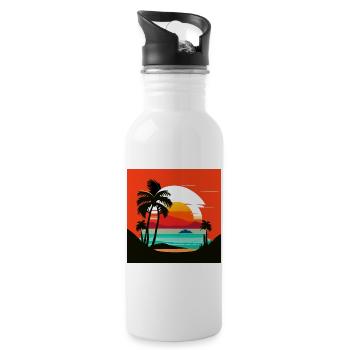 Tropischer Sonnenuntergang am Palmenstrand - Trinkflasche mit integriertem Trinkhalm - Weiß - Rechts
