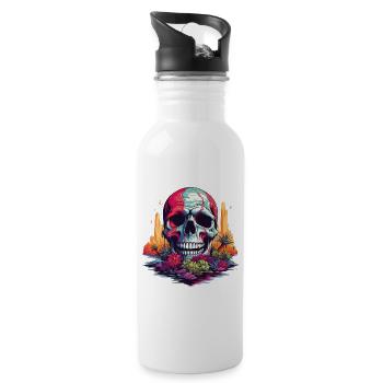 Bunter Totenkopf im Wüstenparadies - Trinkflasche mit integriertem Trinkhalm - Weiß - Rechts