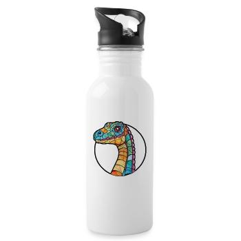 Dinosaurier Bunte Aquarell-Tierillustration - Trinkflasche mit integriertem Trinkhalm - Weiß - Rechts