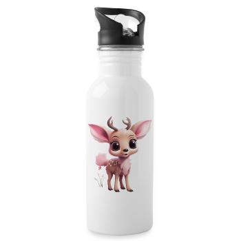Niedliches Reh Rentier rosa - Trinkflasche mit integriertem Trinkhalm - Weiß - Rechts