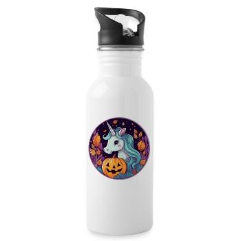 Unicorn on Halloween - Water bottle with straw - white - Right
