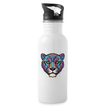 Panther Bunte Aquarell-Tierillustration - Trinkflasche mit integriertem Trinkhalm - Weiß - Rechts