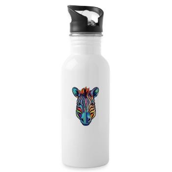 Zebra Colorful Watercolor Animal Pet Illustration - Water bottle with straw - white - Right