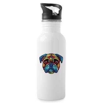 Mops Buntes Aquarell Tier Haustier Illustration - Trinkflasche mit integriertem Trinkhalm - Weiß - Rechts