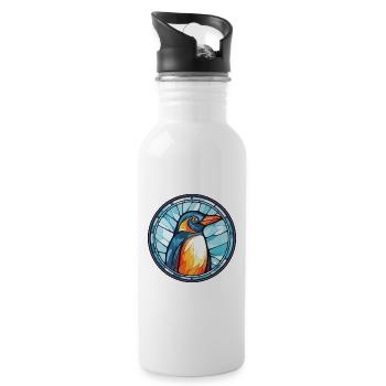 Penguin Colorful Watercolor Animal Illustration - Water bottle with straw - white - Right