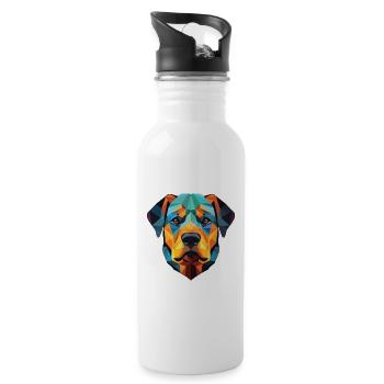 Rottweiler Hund Buntes Aquarell Tier Karikatur - Trinkflasche mit integriertem Trinkhalm - Weiß - Rechts
