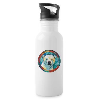 Polar Bear Colorful Watercolor Animal Illustration - Water bottle with straw - white - Right