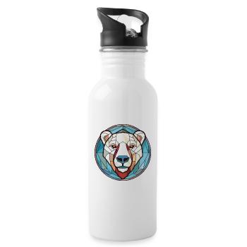 Polar Bear Colorful Watercolor Animal Illustration - Water bottle with straw - white - Right
