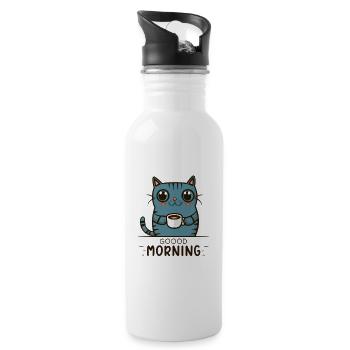 Coffee cat in the morning - Water bottle with straw - white - Right