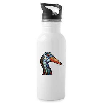 Cigogne noire colorée aquarelle animal animal animal dessin animé - Gourde avec paille intégrée - blanc - Droite
