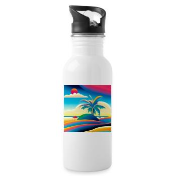 Strand Sonnenuntergang im 80er Stil - Trinkflasche mit integriertem Trinkhalm - Weiß - Rechts