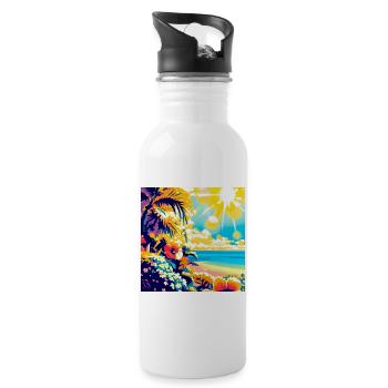Plage tropicale rétro et soleil - Gourde avec paille intégrée - blanc - Droite