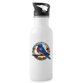 Blue Bird Colorful Watercolor Animal Illustration - Water bottle with straw - white - Right