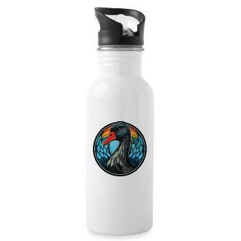 Schwarzer Schwan Bunte Aquarell-Tierillustration - Trinkflasche mit integriertem Trinkhalm - Weiß - Rechts