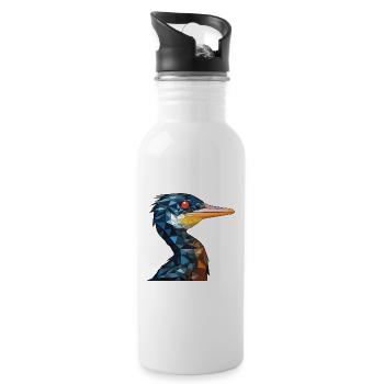Kormoran Buntes Aquarell Tier Illustration - Trinkflasche mit integriertem Trinkhalm - Weiß - Rechts