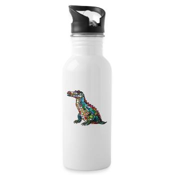 Krokodil Bunte Aquarell-Tierillustration - Trinkflasche mit integriertem Trinkhalm - Weiß - Rechts