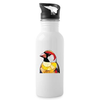Stieglitz Buntes Aquarell Tier Illustration - Trinkflasche mit integriertem Trinkhalm - Weiß - Rechts