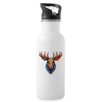 Moose Colorful Watercolor Animal Pet Illustration - Water bottle with straw - white - Right