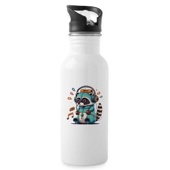 Raccoon DJ Hoodie in Aqua Neon - Water bottle with straw - white - Right