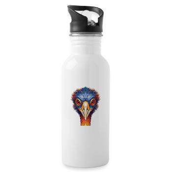 Ostrich Colorful Watercolor Animal Illustration - Water bottle with straw - white - Right