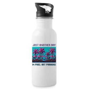 Just Another Day In Pixel Art Paradise - Water bottle with straw - white - Right